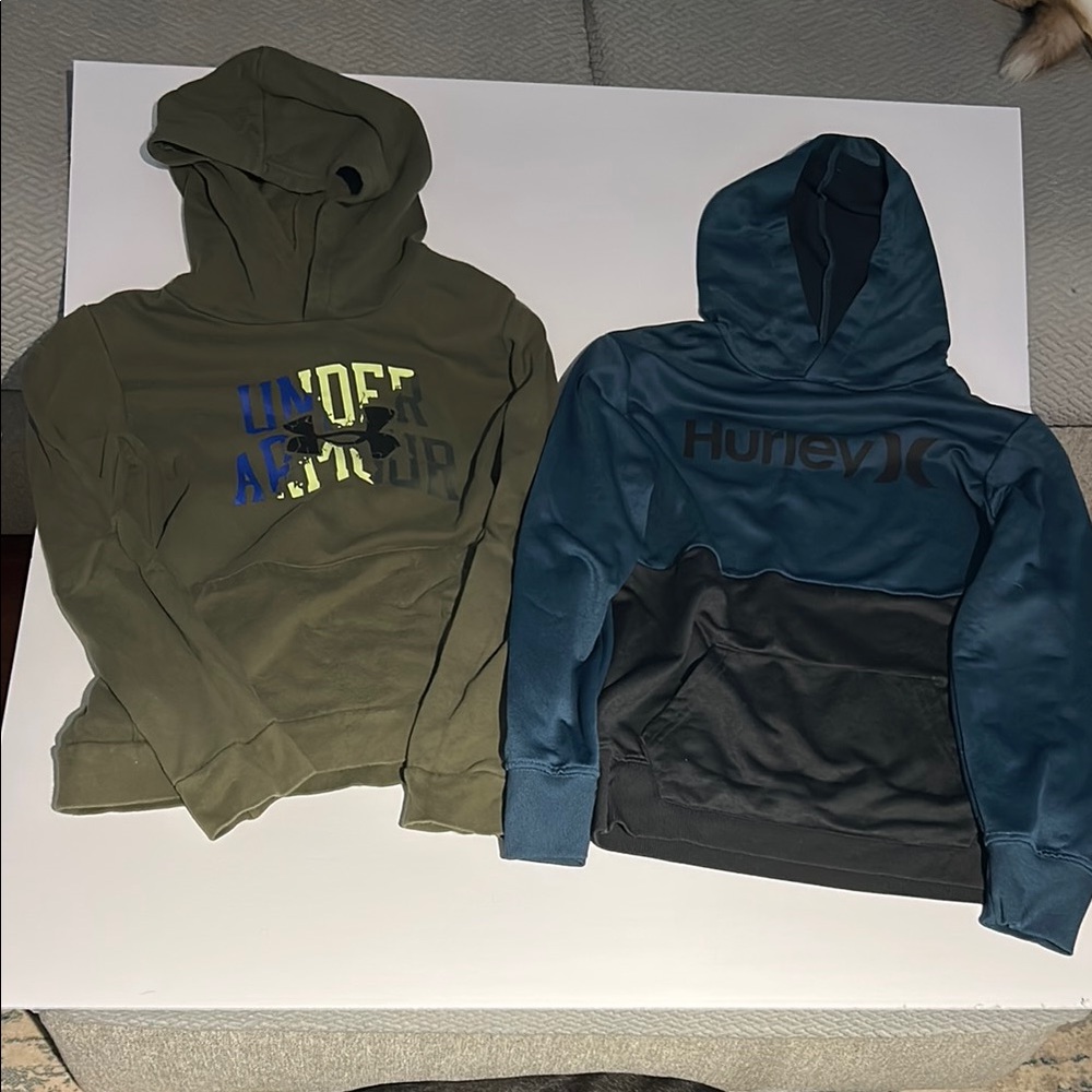 UA Olive and Hurley Teal Hoodies